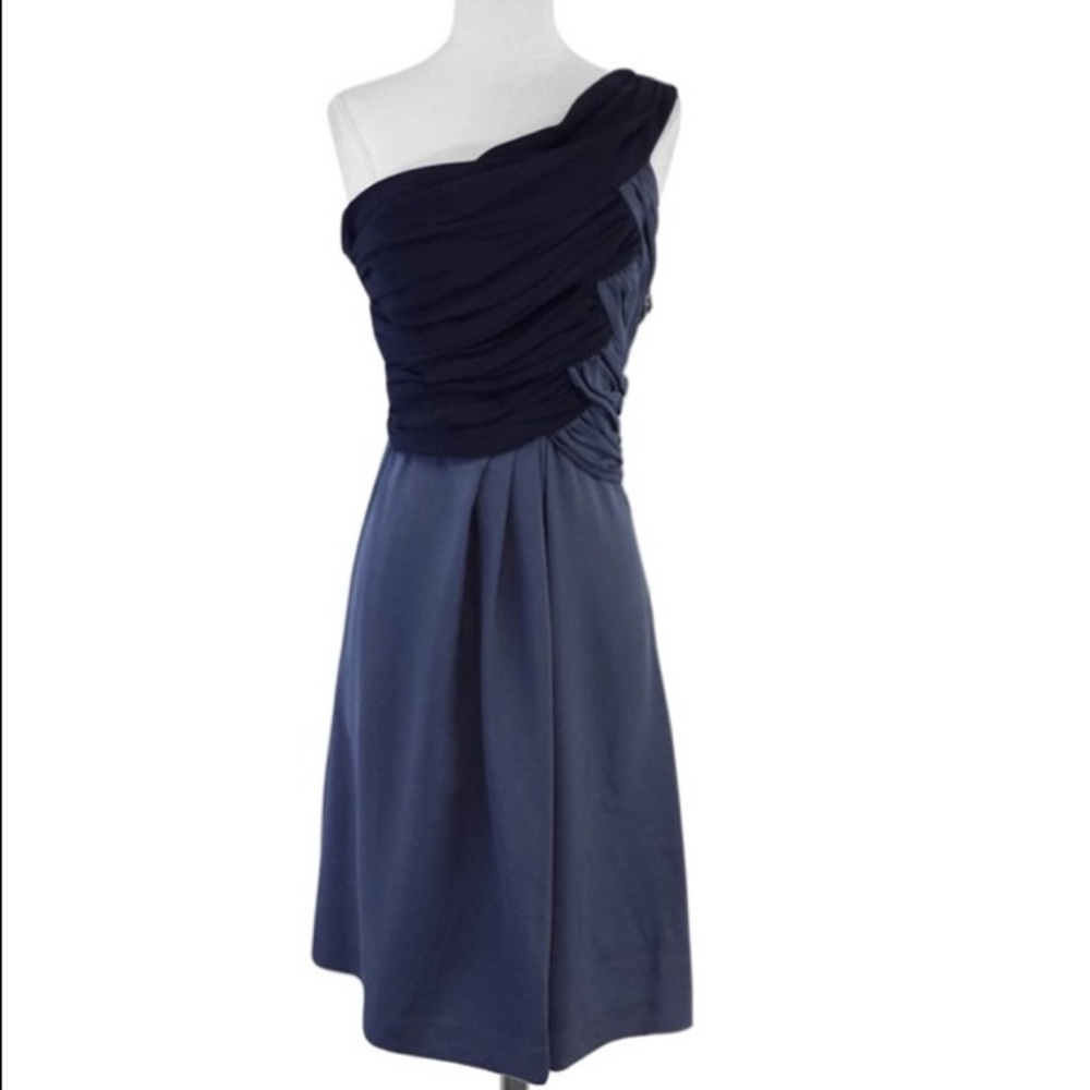 Silk navy and periwinkle designer dress